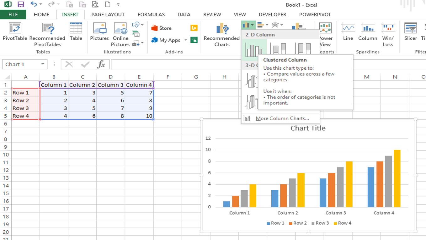Microsoft Excel, Creating Charts, PSP